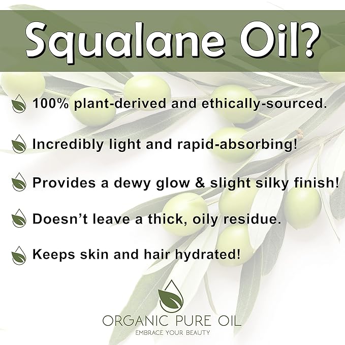 Squalane Oil - Pure, Refined, Plant-Derived, Non-GMO Squalene from Olives - 4 oz Glass & Dropper - Ultra Hydrating Carrier Facial Oil for Face, Skin, Hair, Body, Scalp & More - For All Skin Types-VivaGrace Women
