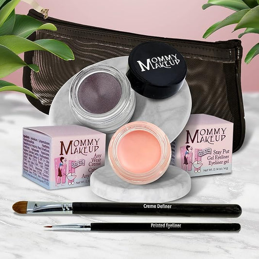 The Everlasting Eye 5 Piece Waterproof Makeup Set. Gel Eyeliner, Creme Eyeshadow, 2 brushes and Mesh Bag. Paraben-free, Talc-free, Cruelty-free. Duchess/Black Orchid 1708-VivaGrace Women