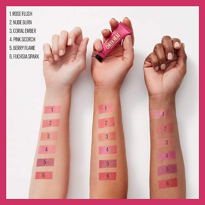 Maybelline Cheek Heat Gel-Cream Blush Makeup, Lightweight, Breathable Feel, Sheer Flush Of Color, Natural-Looking, Dewy Finish, Oil-Free, Nude Burn, 1 Count-VivaGrace Women