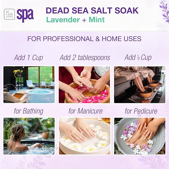 BCL SPA Dead Sea Salt Soak - Bath Salt with Organic Lavender + Mint, Shae Butter, Arnica, Aloe Vera Juice, Chamomile, Argan Oil & Jojoba Oil Skin Exfoliator- Home/Professional Use 16 fl oz-VivaGrace Women