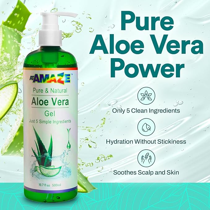 Aloe Vera Gel for Hair and Skin, Hydrating & Non-Sticky, Soothes Scalp and Skin, No Strong Scent, Lightweight & Fast-Absorbing Pure Aloe Vera Gel for Body, 16.7 fl oz (500 ml)-VivaGrace Women