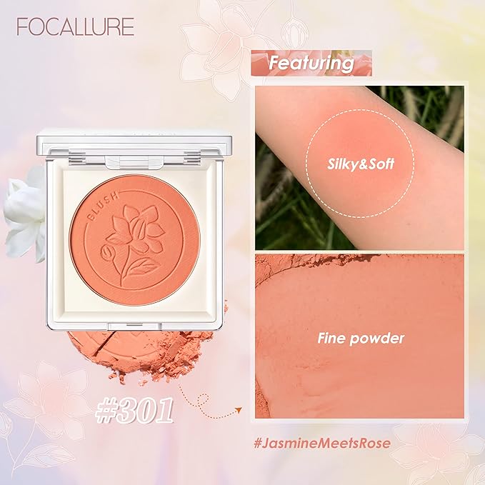 FOCALLURE Powder Palette Blush, Matte Mineral Blush Powder, Bright Shimmer Face Blush Makeup, Contour and Highlight Blush Palette, Highly Pigmented, Long Lasting, Waterproof, Blendable, #601-VivaGrace Women