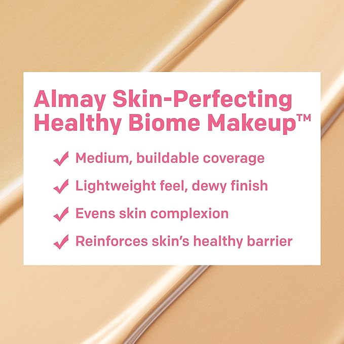 Almay Skin Perfecting Healthy Biome Foundation Makeup with Prebiotic Complex SPF 25, Hypoallergenic, -Fragrance Free, 130 Medium, 1 fl. oz.-VivaGrace Women