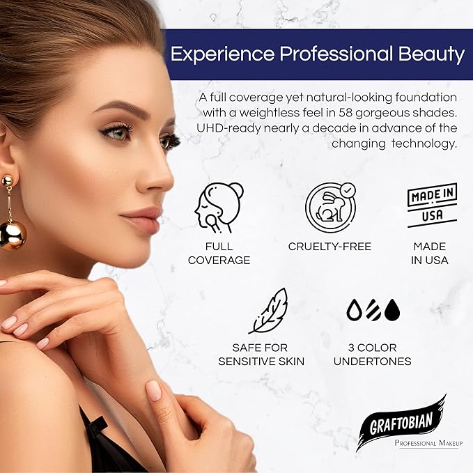 Graftobian HD Glamour Crème Foundation 1/2oz, Weightless Full Coverage Makeup, 65 Inclusive Shades, For All Skin Types, Natural or Full-Glam Looks, For Professionals and Beginners, Enchantress-VivaGrace Women