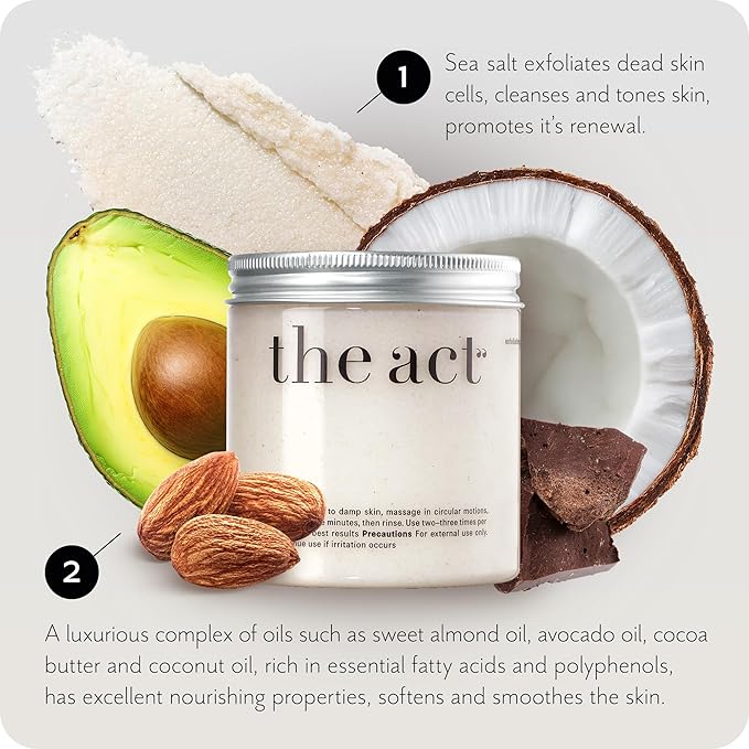 Exfoliating Body Scrub with Sea Salt & Coconut - Nourishing Restores Cleanser Body Balm - Home Spa Care, Vegan, Organic (10.58 Oz, Coconut)-VivaGrace Women