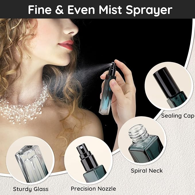 Segbeauty Atomizer Sprayer Set - 2pcs 10ML Refillable Mini Glass Perfume Spray Bottles with Funnel and Pipette, Portable Travel Cologne Sprayer Gradient Green-VivaGrace Women