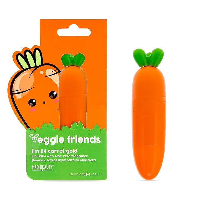 Mad Beauty Veggie Friends Carrot Lip Balm | Aloe Vera Scent | Cute and Moisturizing Lip Care | Cruelty-Free | Gift for Beauty Lovers-VivaGrace Women