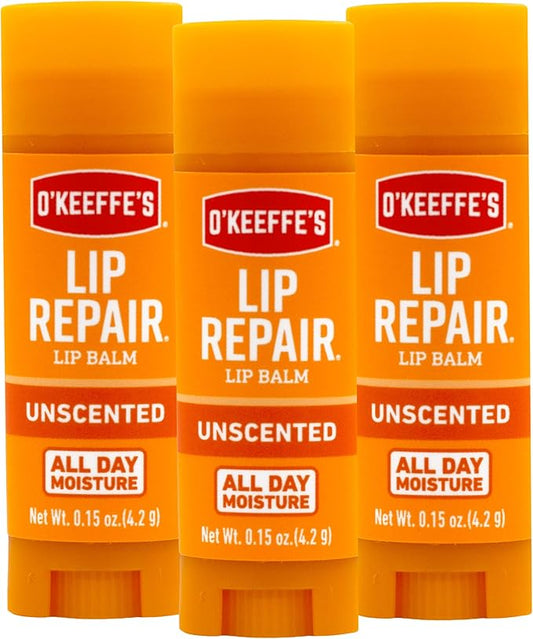 O'Keeffe's Unscented Lip Repair Lip Balm for Dry, Cracked Lips, Stick, (Pack of 3)-VivaGrace Women