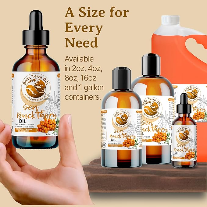 Bella Terra Oils - Organic Sea Buckthorn Oil 8oz - Cold-Pressed Treasure, Bursting with Omega-3 & Omega-6, A Radiant Glow in Every Bottle-VivaGrace Women