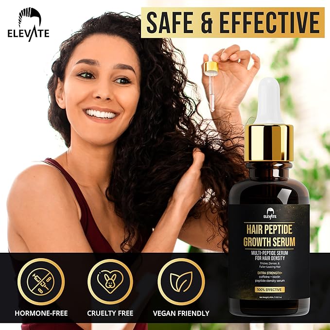 Elevate Multi-Peptide Hair Growth Serum Caffeine + Biotin Peptide Density for Fuller Thicker Visibly Longer Natural Hair Regrowth – Vegan Safe & Gentle Scalp Serum Formula Treatment for Thinning Loss-VivaGrace Women