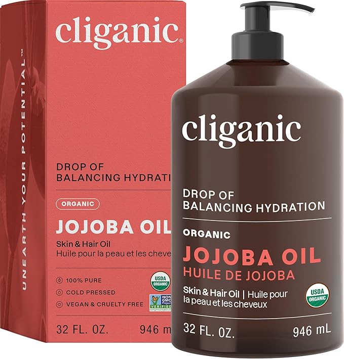 Cliganic Organic Jojoba Oil 32 oz, 100% Pure | Bulk, Natural Cold Pressed Unrefined Hexane Free Oil for Hair & Face-VivaGrace Women