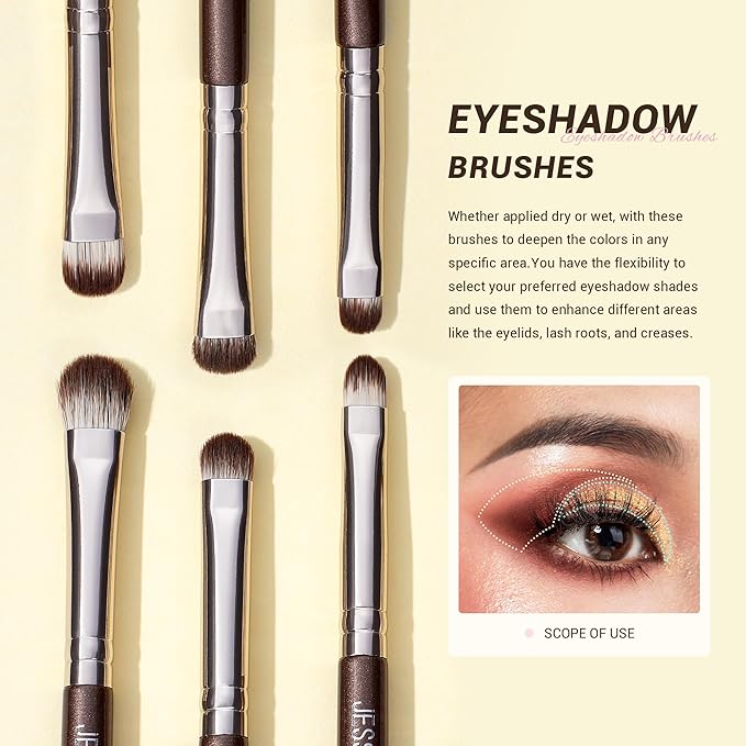 Jessup Eye Makeup Brushes Set Professional 15pcs Brown Eyeshadow Brush Eyebrow Concealer Eyeliner Blending Brush for Makeup Premium Synthetic Eye Brush Set, T499-VivaGrace Women