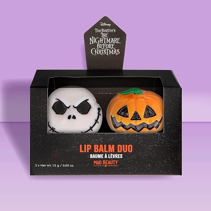 MAD BEAUTY Tim Burton's Nightmare Before Christmas Lip Balm Duo, Vanilla & Coconut Lip Balms, Jack Skellington, Hydrate, Soften, Moisturize, Scented…-VivaGrace Women