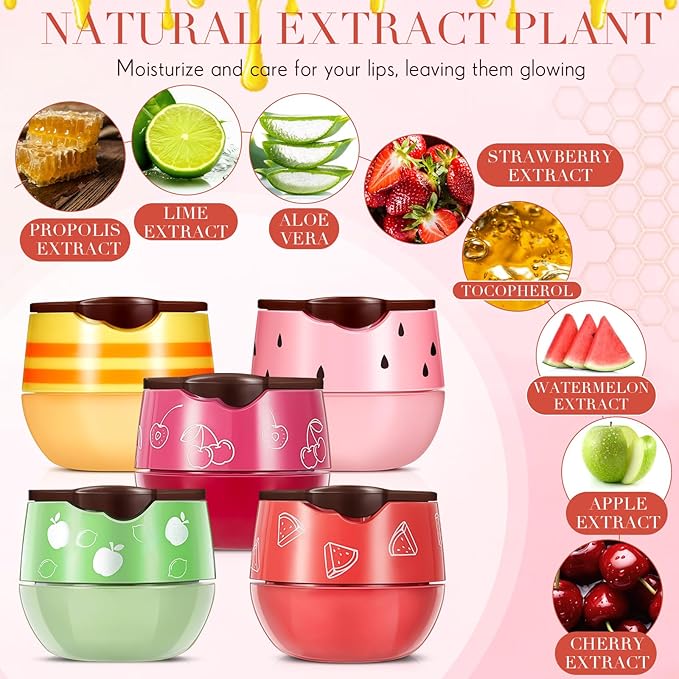 12 Pcs Bee Lip Balm Honey Pot with Brush Propolis Lip Mask Overnight, Moisturizing Hydrating Lip Sleeping Mask Prevention Dry and Cracked(Honey+Strawberry+Watermelon+Apple Lime+Cherry)-VivaGrace Women
