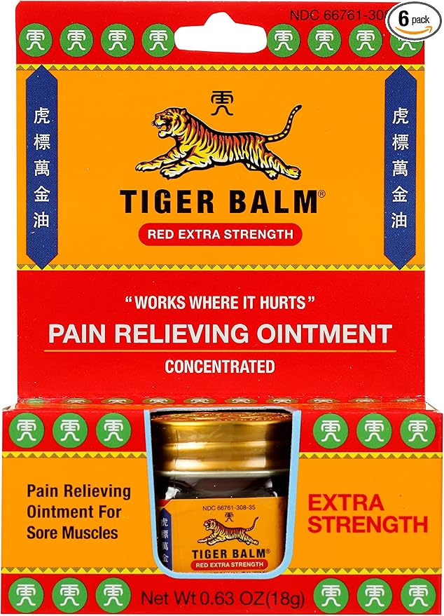 Tiger Balm Red Extra Strength Rub Balm, Alcohol Free, Cruelty Free, 0.63 Ounce (Pack of 6)-VivaGrace Women