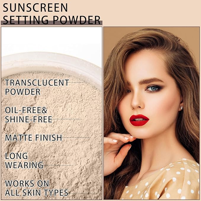 Mineral Sunscreen Setting Powder, SPF 35 Translucent Loose Powder, Mineral Brush Powder, Oil Control Natural Matte Finish, Lasting Lightweight Breathable for All Skin (#01 Translucent)-VivaGrace Women
