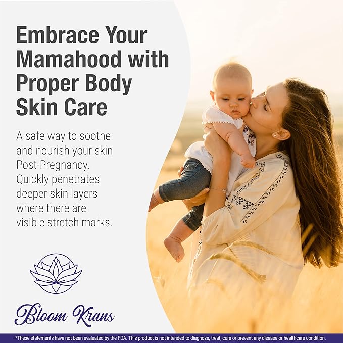 Bloom Krans Stretch Mark Cream for Pregnancy – Moisturizing Stretch Mark Remover Prevention Cream for the Pregnant Belly - Postpartum Lotion Essentials-VivaGrace Women