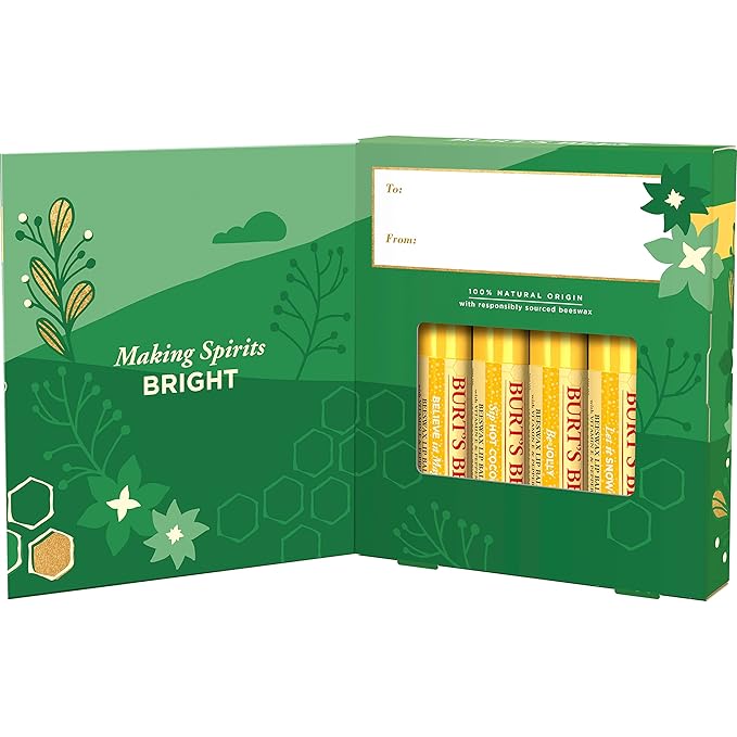 Burt's Bees Christmas Gifts, 4 Lip Balm Stocking Stuffers Products, Jingle Balms Set - Classic Beeswax Moisturizing Lip Balm-VivaGrace Women
