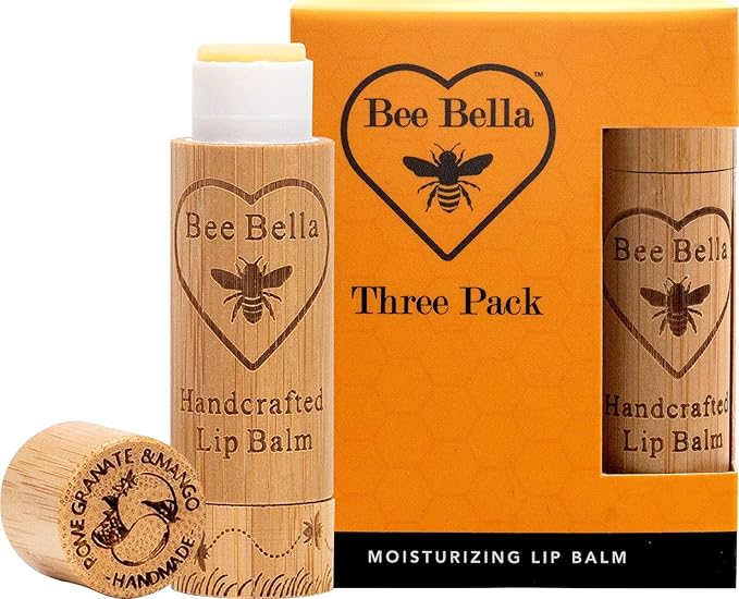 Bee Bella Lip Balm, Pomegranate Mango, 3 Pack - Moisturizing Lip Care, 100% Natural, Original Organic Beeswax with Vitamin E, Handmade in USA-VivaGrace Women