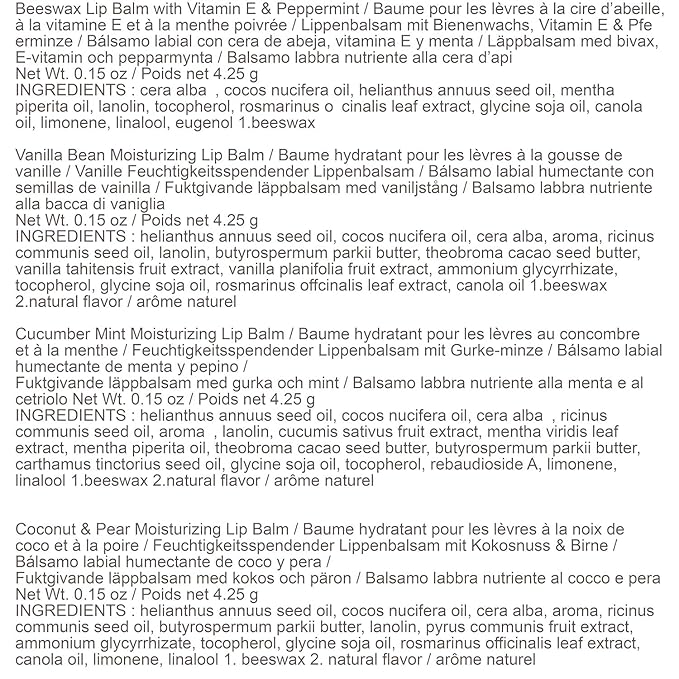 Burt's Bees Holiday Gift, 4 Lip Balms Stocking Stuffer, Assorted Mix Set, Classic Beeswax, Vanilla, Cucumber Mint & Coconut And Pear-VivaGrace Women