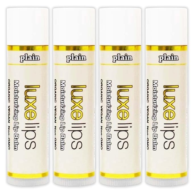 Luxe Beauty No-Beeswax, No-Petroleum Organic Lip Moisturizer for Very Dry Lips - For Sun/Wind Damage, Dryness & Chapping Lip Care – 4-Pack Hydrating Lip Care Products That Work Over/Under Lipstick-VivaGrace Women