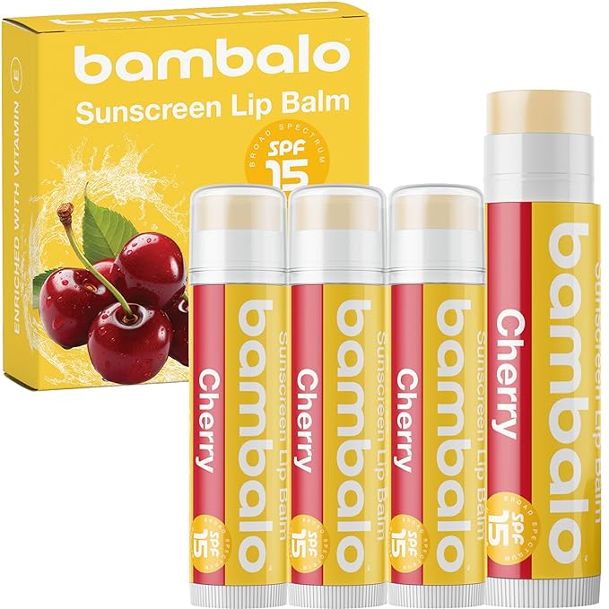 4-Pack Cherry SPF 15 Lip Balm - Organic Ingredients, Broad Spectrum UVA/UVB Protection - Hydrating & Moisturizing, USA Made-VivaGrace Women