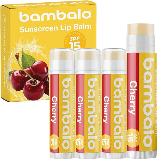 4-Pack Cherry SPF 15 Lip Balm - Organic Ingredients, Broad Spectrum UVA/UVB Protection - Hydrating & Moisturizing, USA Made-VivaGrace Women