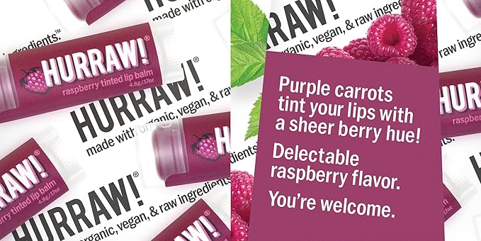 Hurraw! Raspberry Tinted Lip Balm: (Sheer Berry Tint) Organic, Certified Vegan, Cruelty and Gluten Free. Non-GMO, 100% Natural Ingredients. Bee, Shea, Soy and Palm Free. Made in USA-VivaGrace Women
