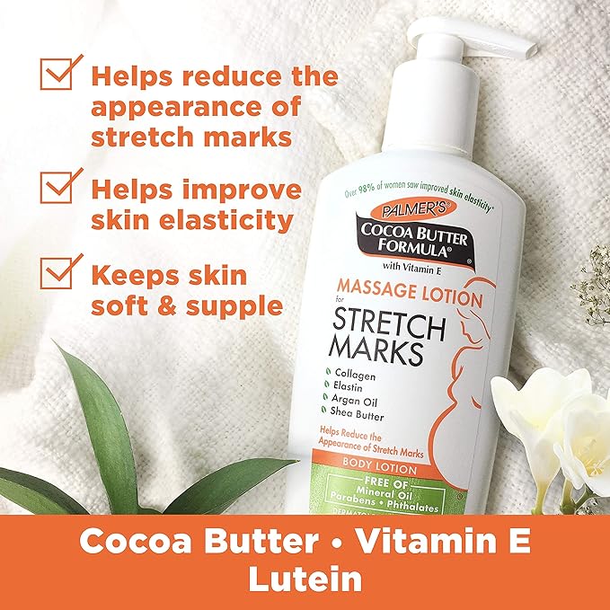 Palmer's Cocoa Butter Formula Massage Lotion for Stretch Marks, Pregnancy Skin Care, Belly Cream with Collagen, Elastin, Argan Oil and Shea Butter, 8.5 Ounces (Pack of 2)-VivaGrace Women