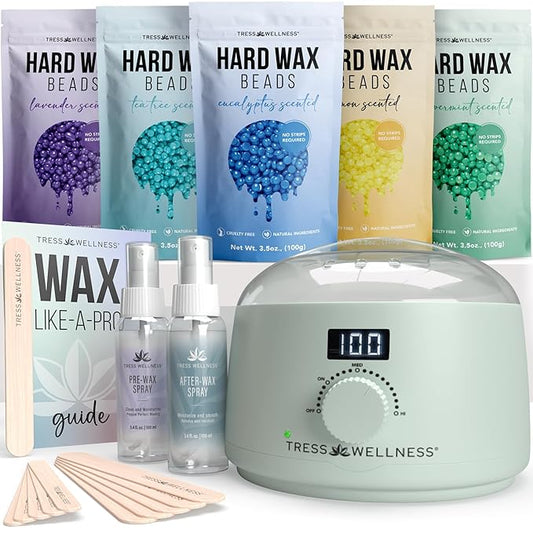 Tress Wellness Waxing Kit for Sensitive Skin – Safe for Face & Skin, Prep & Aftercare Spray, Easy to Use – At-Home Kit for Face, Bikini, Brazilian & Full Body - Digital Display, Green-VivaGrace Women