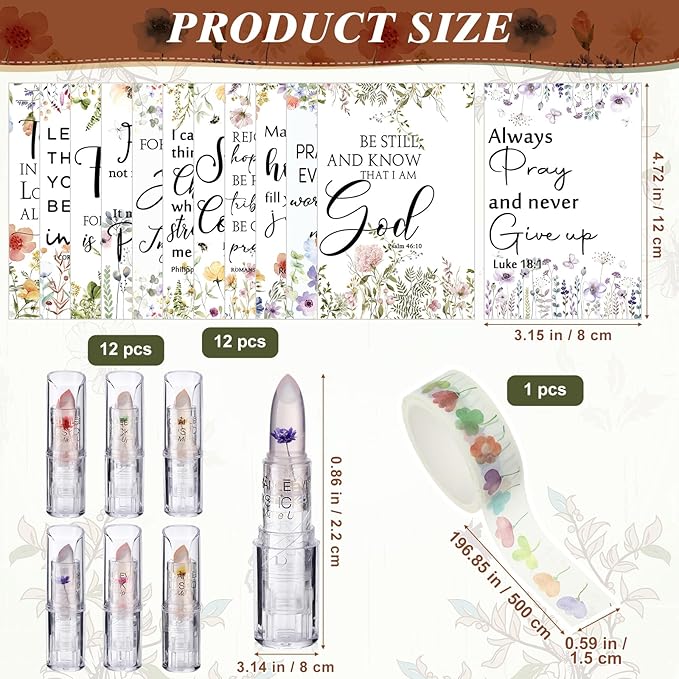 12 Sets Christian Lip Balms with Inspirational Bible Verse Card Bulk Gifts for Women Flower Sign Taste Lip Balm with Tag for Employee Coworker Teacher Family Church Wedding Favor-VivaGrace Women