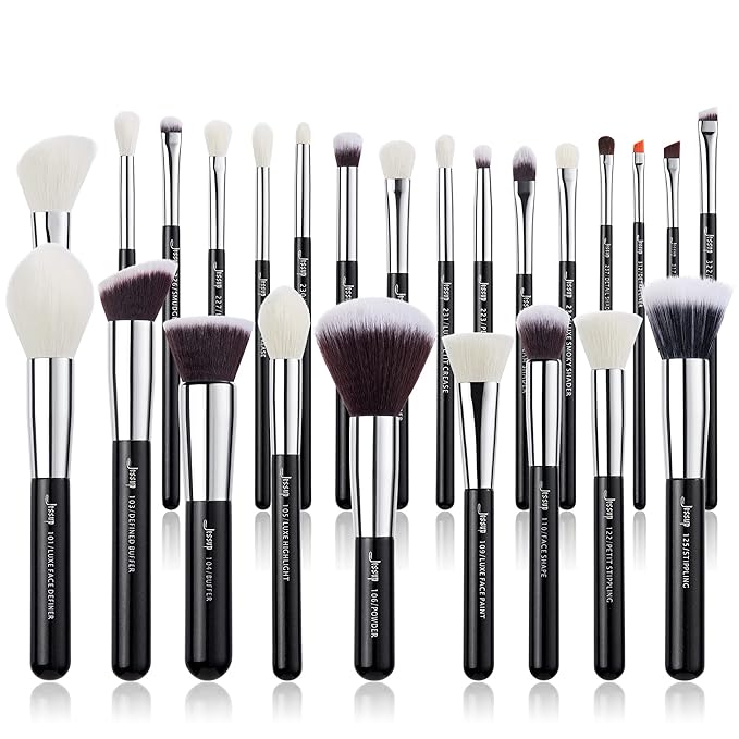 Jessup 25pcs Professional Makeup Brush Set Foundation Powder Concealer Eyeshadow Blending Blush Highlighter Natural-Synthetic Hair Brushes (Black/Silver)-VivaGrace Women
