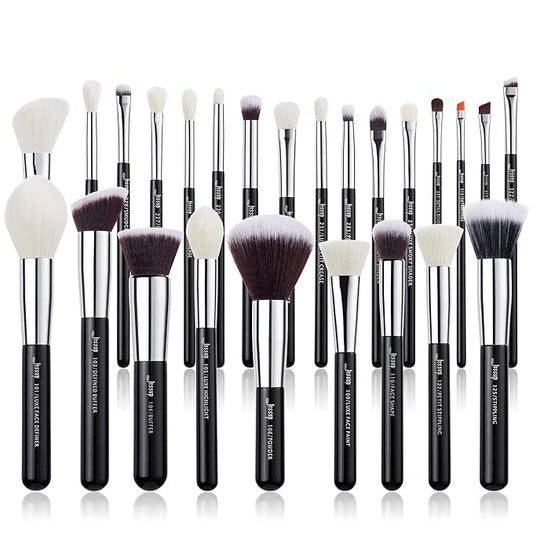 Jessup 25pcs Professional Makeup Brush Set Foundation Powder Concealer Eyeshadow Blending Blush Highlighter Natural-Synthetic Hair Brushes (Black/Silver)-VivaGrace Women