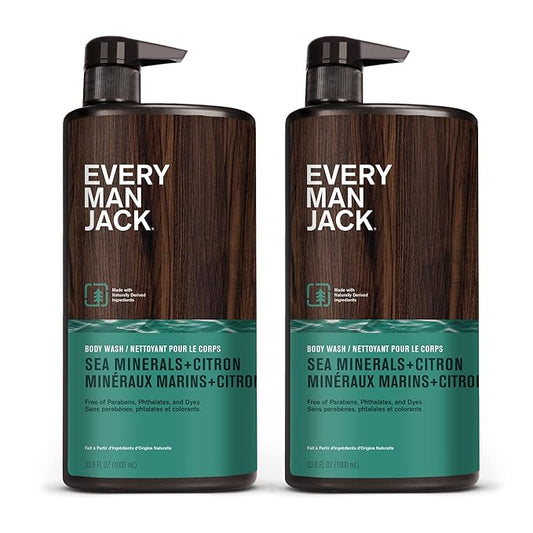 Every Man Jack Men’s Hydrating Body Wash for All Skin Types - Cleanse and Hydrate Skin with Naturally Derived Marine Extracts, Coconut Oil, and a Sea Minerals + Citron Scent - 33.8 fl. oz. - 2 Bottle-VivaGrace Women