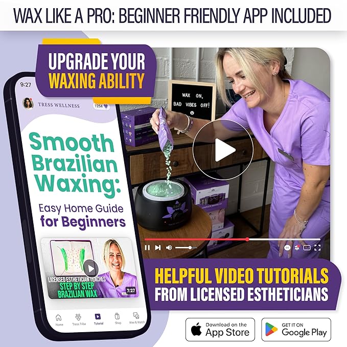 Tress Wellness Waxing Kit for Sensitive Skin – Safe for Face & Skin, Prep & Aftercare Spray, Easy to Use – At-Home Kit for Face, Bikini, Brazilian & Full Body - Digital Display, Purple-VivaGrace Women