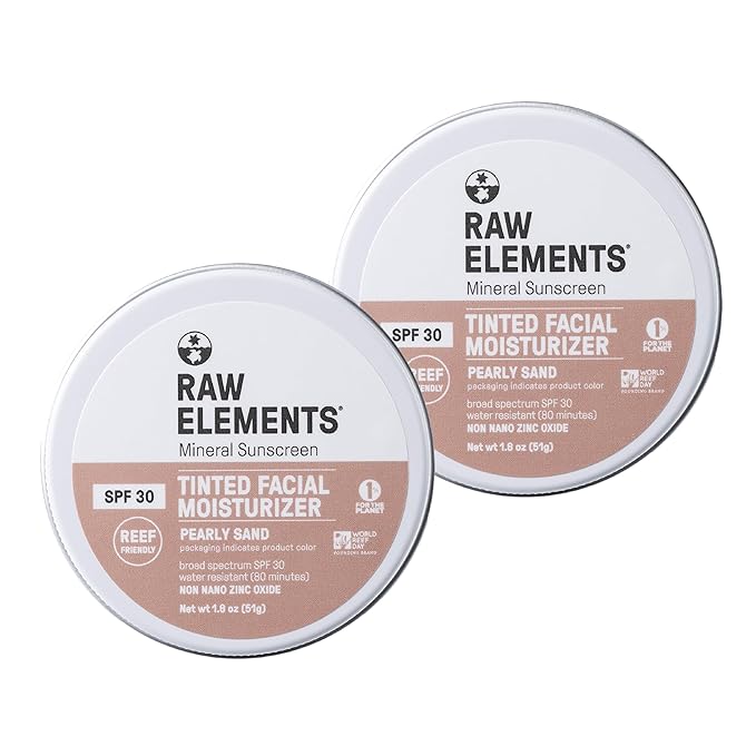 Raw Element Ultra-Moisturizing Tinted Face Cream, Non Toxic Mineral Face Sunscreen, Daily Tinted Moisturizer, Non-Nano Zinc Oxide, Reef Friendly, All Ages, SPF 30, 1.8 oz, Pearly Sand, Pack of 2-VivaGrace Women