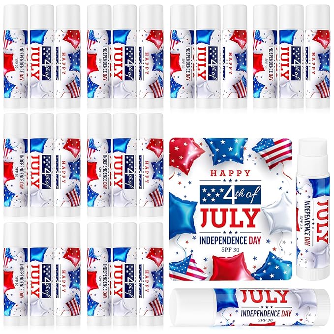 24 Pcs SPF 30 Lip Balm Bulk for Summer Wedding Baby Shower 4th of July Party Sunscreen Lip Balm Sticks Outdoor Travel Sunscreen Care Lip Balm for Thank You Gifts Party Supplies (4th of July)-VivaGrace Women