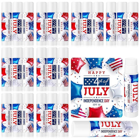 24 Pcs SPF 30 Lip Balm Bulk for Summer Wedding Baby Shower 4th of July Party Sunscreen Lip Balm Sticks Outdoor Travel Sunscreen Care Lip Balm for Thank You Gifts Party Supplies (4th of July)-VivaGrace Women