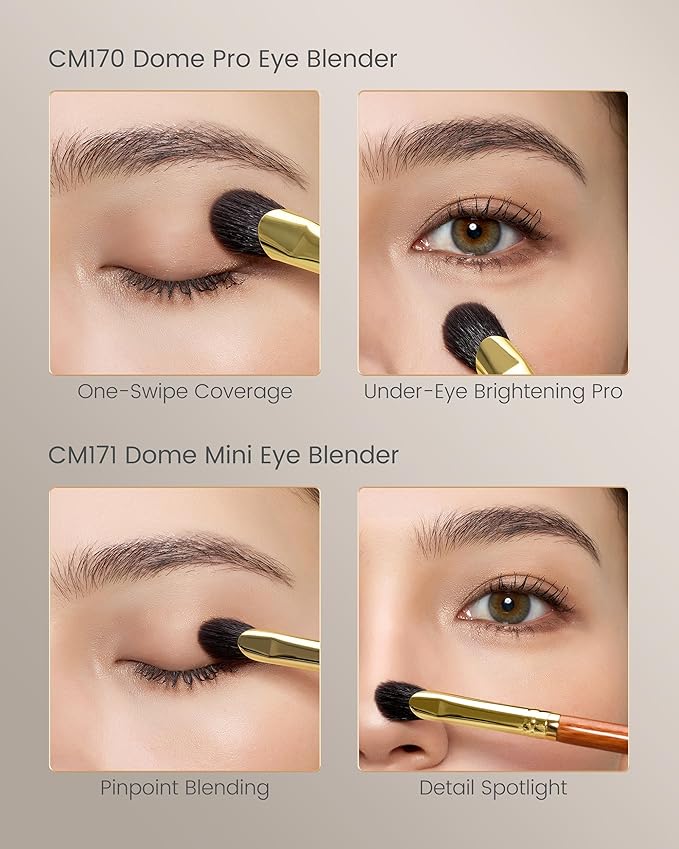 CM 170 & 171 Desert Oak Series Thumb Eyeshadow Brush DUO Set - Large & Small, Curved Finger Contour for Lid & Crease, Premium Goat Hair & Bubinga Handle, Perfect Pair for Blending, Shimmer & Detail-VivaGrace Women