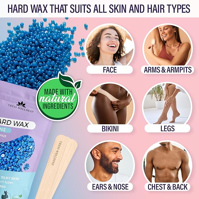 Tress Wellness Waxing Kit for Sensitive Skin – Safe for Face & Skin, Prep & Aftercare Spray, Easy to Use – At-Home Kit for Face, Bikini, Brazilian & Full Body - Digital Display, Pink to Teal-VivaGrace Women