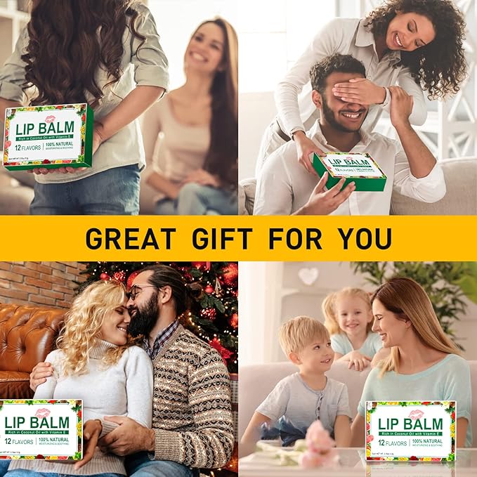 DMSKY 12 Pack Lip Balm, Natural Lip Balm Bulk with Vitamin E and Coconut Oil, Moisturizing Lip Balm for Dry Cracked Lips, Lip Balm for Stocking Stuffers - 12 Flavors-VivaGrace Women