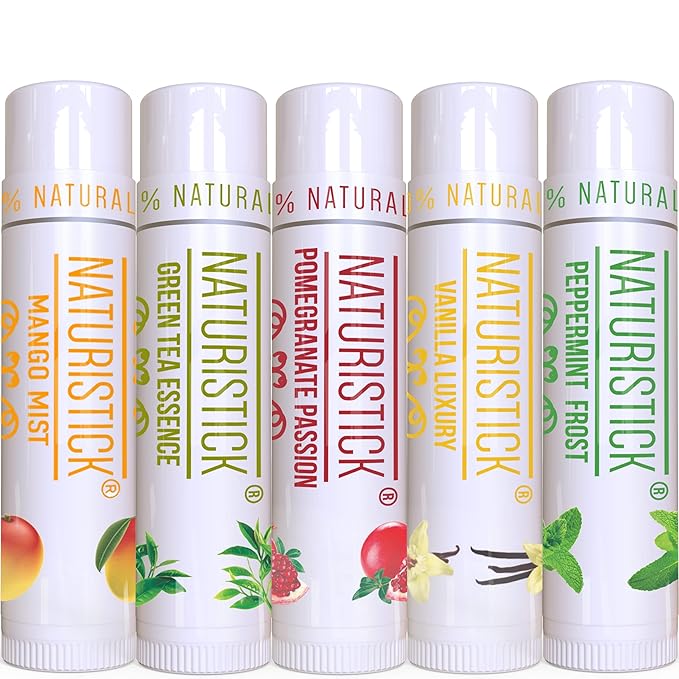 5-Pack Lip Balm Gift Set by Naturistick. Assorted Scents. 100% Natural Ingredients. Best Beeswax Chapsticks for Dry, Chapped Lips. Made in USA for Men, Women and Children-VivaGrace Women
