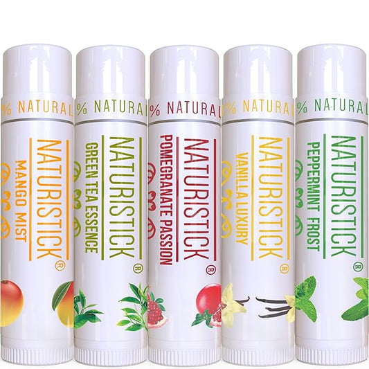 5-Pack Lip Balm Gift Set by Naturistick. Assorted Scents. 100% Natural Ingredients. Best Beeswax Chapsticks for Dry, Chapped Lips. Made in USA for Men, Women and Children-VivaGrace Women