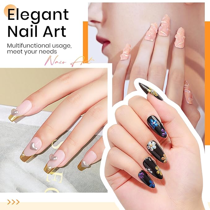 MIZHSE Solid Builder Gel - 1 oz Clear Non Stick Hand Hard Gel with 6 Colors Chrome Nail Powder and Nail Form Extension Kit for Salon and Home DIY-VivaGrace Women