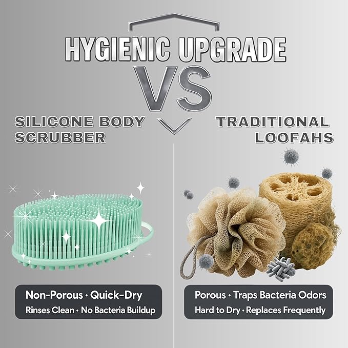 Avilana Silicone Body Scrubber – Gentle Shower Brush & Loofah Alternative- Food Grade & Lab Tested – Fast-Drying, Hygienic, BPA-Free Silicone Body Gentle Exfoliator (Green, Massage)-VivaGrace Women