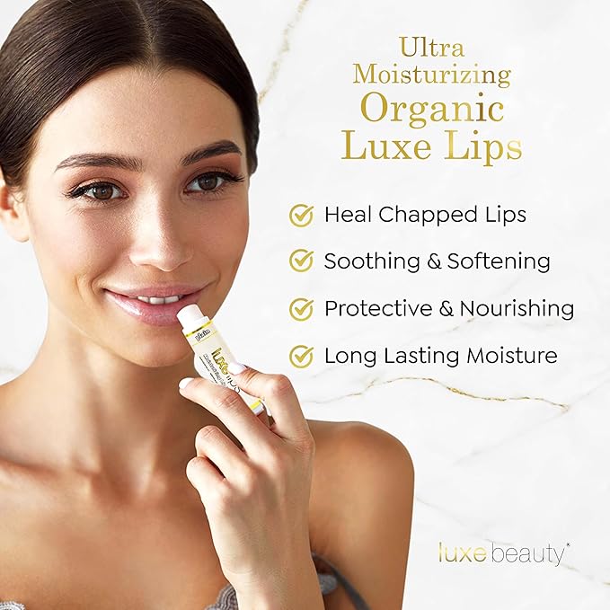 Luxe Beauty No-Beeswax, No-Petroleum Organic Lip Moisturizer for Very Dry Lips - For Sun/Wind Damage, Dryness & Chapping Lip Care – 4-Pack Hydrating Lip Care Products That Work Over/Under Lipstick-VivaGrace Women