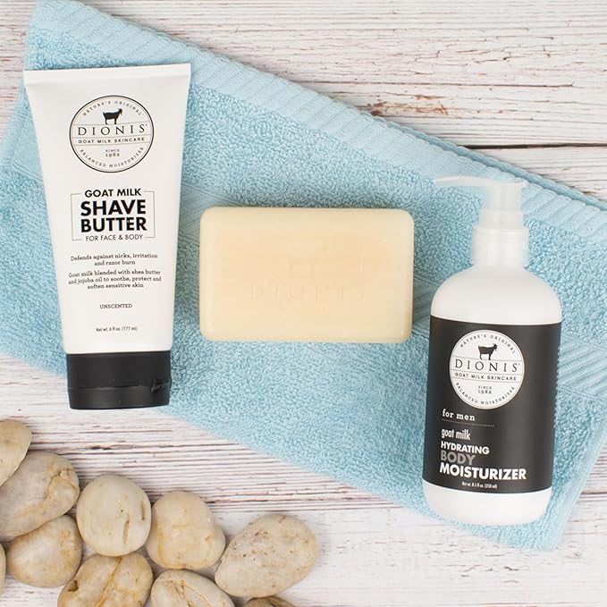 Dionis Goat Milk Skincare Men's Unscented Bath & Body 3pc Gift Set - Blended Shea Butter & Jojoba Oil Shave Butter For Sensitive Skin, Unscented Hydrating Moisturizer & Nourishing Bar Soap For Men-VivaGrace Women