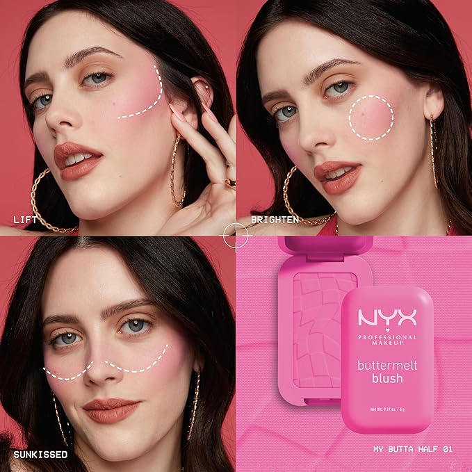 NYX PROFESSIONAL MAKEUP Buttermelt Powder Blush, Fade and Transfer-Resistant Blush, Up to 12HR Make Up Wear, Vegan Formula - Butta With Time-VivaGrace Women