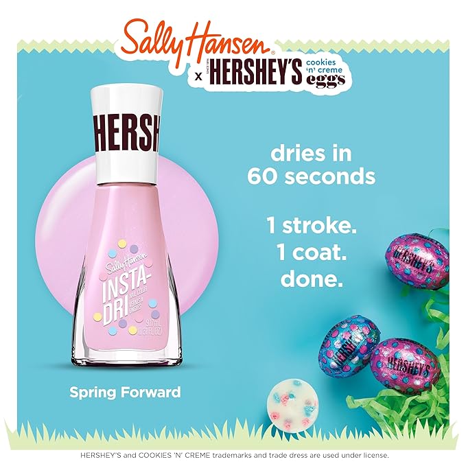 Sally Hansen Insta-Dri X Hershey's Cookies 'n' Creme Eggs, Spring Forward, Quick Dry, Long Lasting, Streak-Free Shine, Pink Nail Polish, 0.31 fl oz.