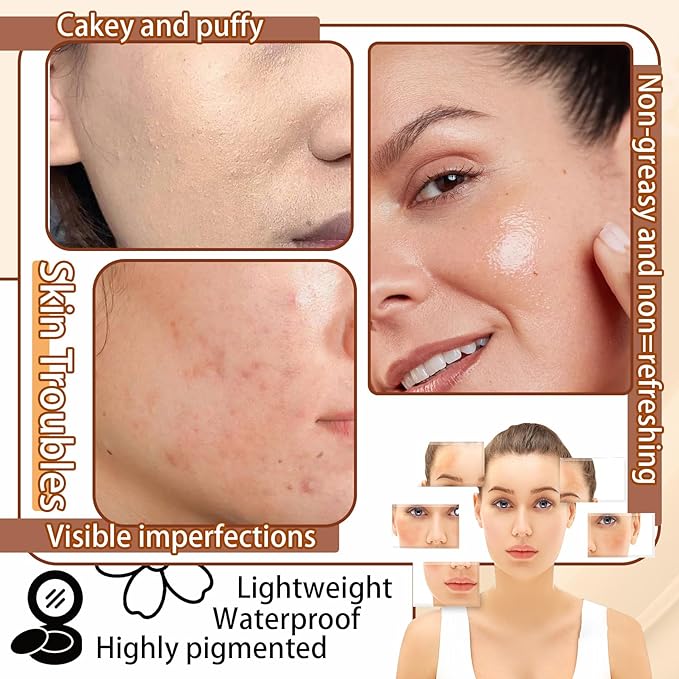 Mushroom Head Air Cushion CC Cream Foundation Makeup,Moisturizing Non-Greasy BB Cream Foundation,Long Lasting Matte Concealer Full Coverage Face Makeup Liquid Foundation for All Skin Types(Ivory)-VivaGrace Women